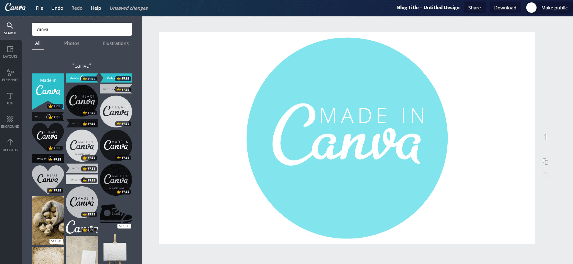 example of creating a design in Canva photo editing and creation web tool