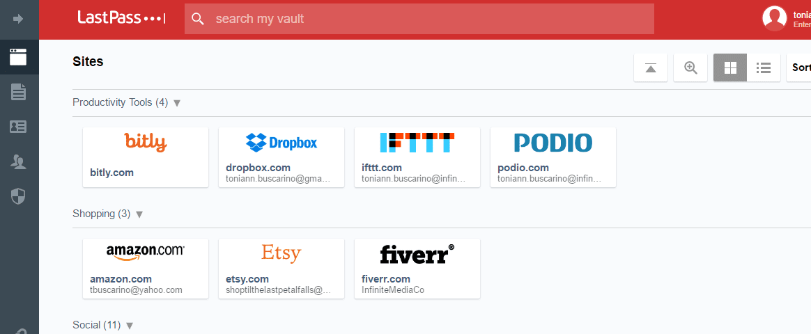 example of managing web accounts on last pass